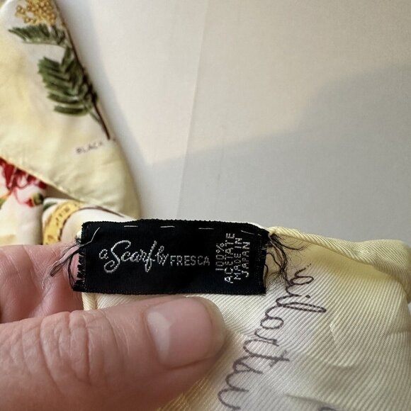 Fresca Womens Vintage Square Neck Scarf Ivory Botanical Japan Acetate Scarves - Picture 5 of 11